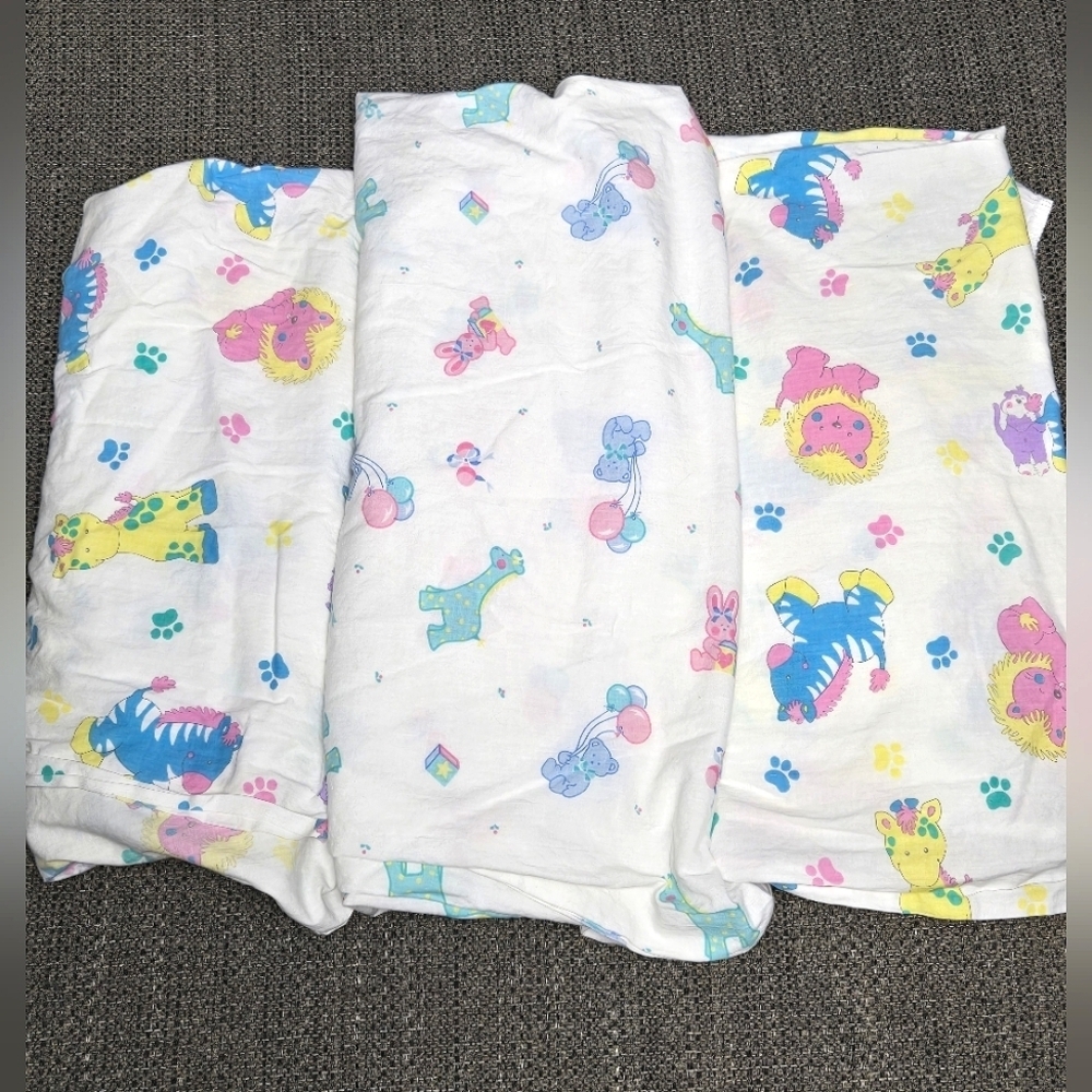 Bundle Of 3 Vintage Gerber Jungle And Baby Animals Crib Sheets